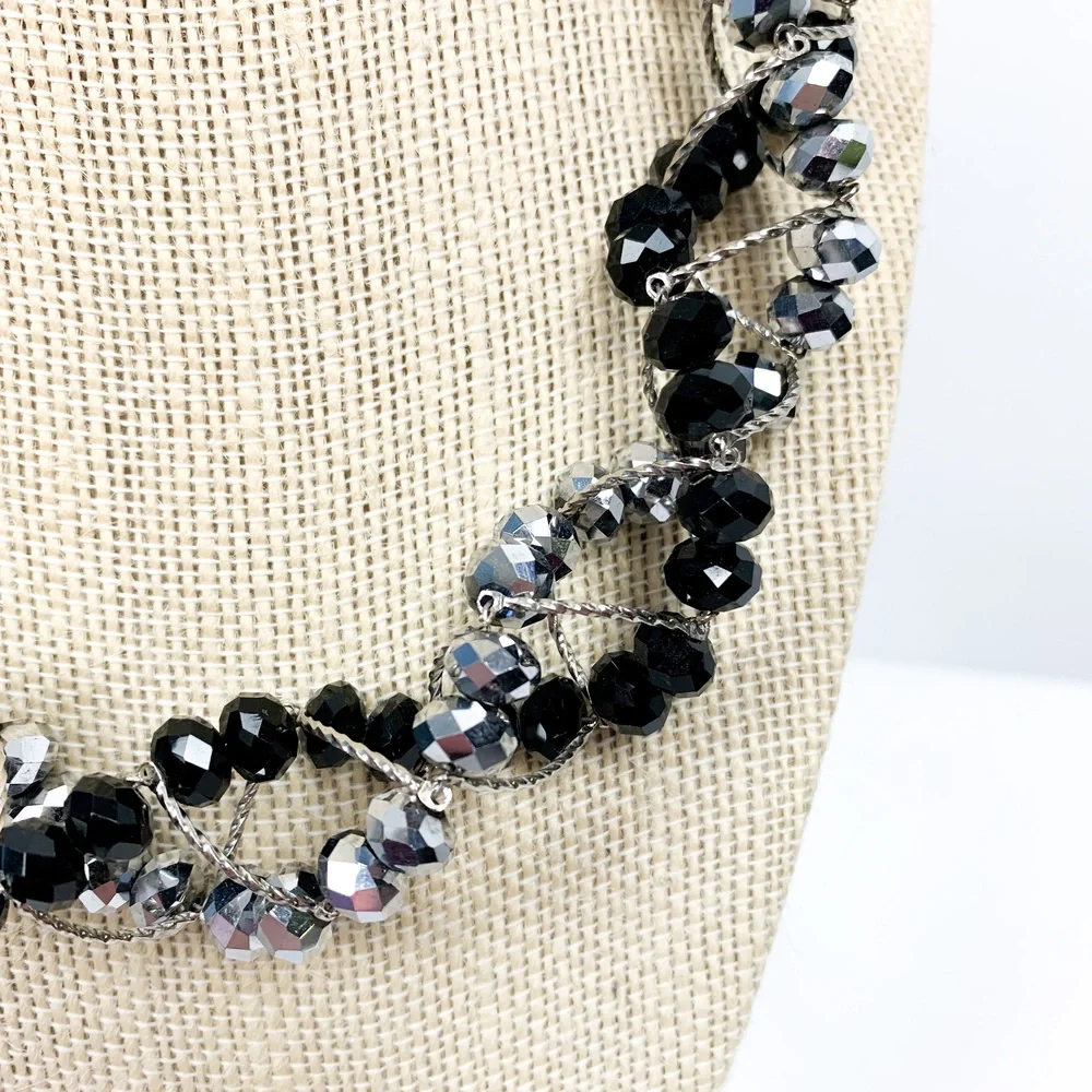 Black & Silver Helix Beaded Necklace - Picture 2 of 5
